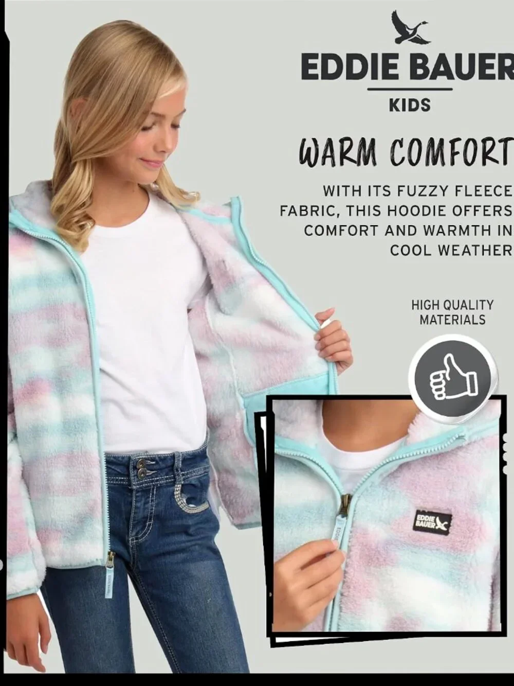Eddie Bauer Kids Quest Fleece Plush Zip Up Hoodie Jacket Size S (7/8) Multicolor